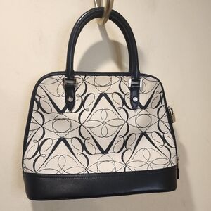 Brook Brothers Chic Black and Grey Dome  Satchel with Geometric Pattern